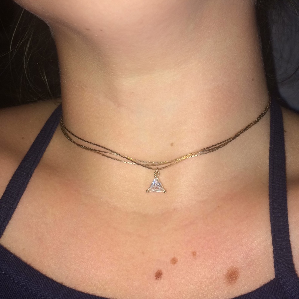 Gold layered choker w/ iridescent triangle charm